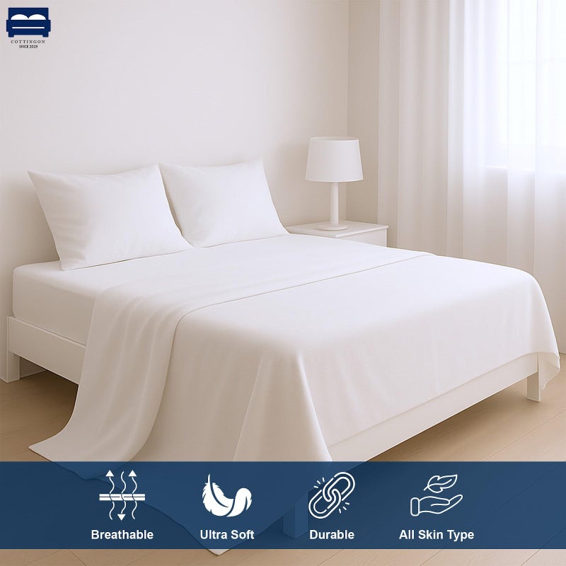 Cottingon 4 Pc Twin Extra Long Sheets for Dorm Bedding, 100% Egyptian Cotton, Specially Designed for College Room Beds, Pocket fits 10-15 inches Deep Mattress, Twin XL 39"x80", White Solid - Image 3